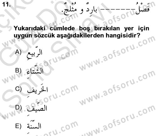 Arapça 1 Dersi 2019 - 2020 Yılı (Final) Dönem Sonu Sınav Soruları 11. Soru