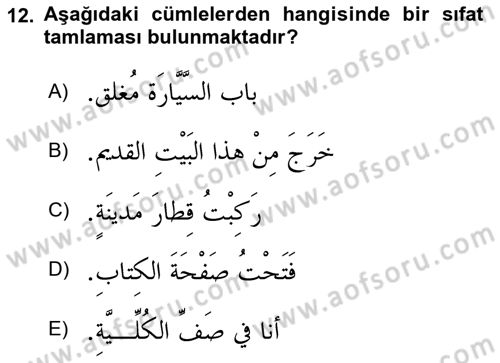 Arapça 1 Dersi 2019 - 2020 Yılı (Final) Dönem Sonu Sınav Soruları 12. Soru
