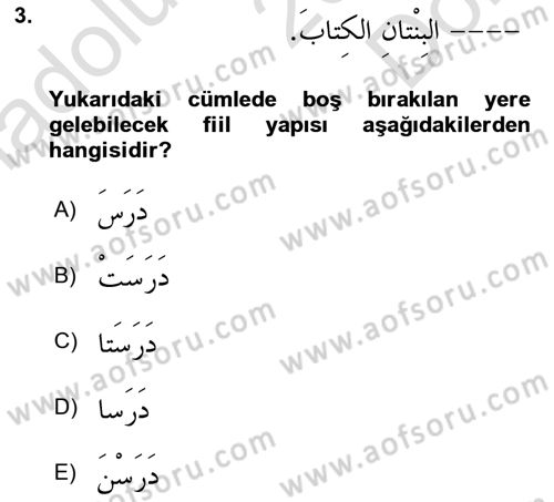 Arapça 1 Dersi 2019 - 2020 Yılı (Final) Dönem Sonu Sınav Soruları 3. Soru