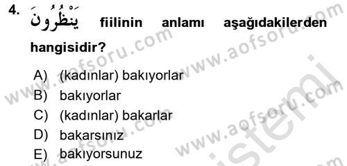 Arapça 1 Dersi 2019 - 2020 Yılı (Final) Dönem Sonu Sınav Soruları 4. Soru