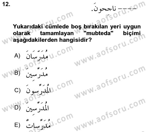 Arapça 1 Dersi 2020 - 2021 Yılı Yaz Okulu Sınav Soruları 12. Soru