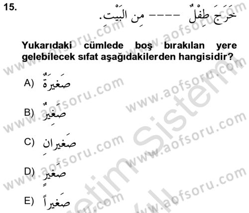 Arapça 1 Dersi 2020 - 2021 Yılı Yaz Okulu Sınav Soruları 15. Soru