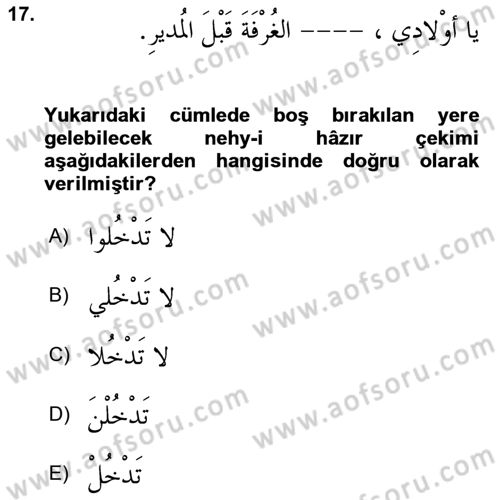 Arapça 1 Dersi 2020 - 2021 Yılı Yaz Okulu Sınav Soruları 17. Soru
