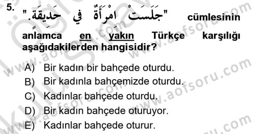 Arapça 1 Dersi 2020 - 2021 Yılı Yaz Okulu Sınav Soruları 5. Soru