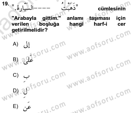Arapça 1 Dersi Ara Sınavı Deneme Sınav Soruları 19. Soru