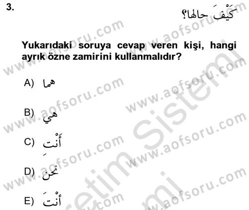 Arapça 1 Dersi Ara Sınavı Deneme Sınav Soruları 3. Soru