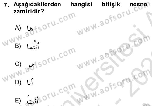 Arapça 1 Dersi 2021 - 2022 Yılı (Vize) Ara Sınav Soruları 7. Soru