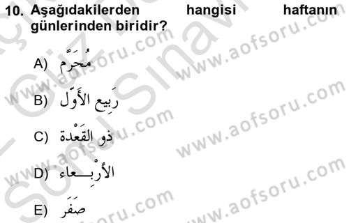Arapça 1 Dersi 2021 - 2022 Yılı (Final) Dönem Sonu Sınav Soruları 10. Soru