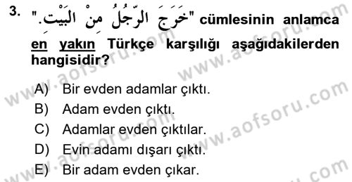 Arapça 1 Dersi 2021 - 2022 Yılı (Final) Dönem Sonu Sınav Soruları 3. Soru
