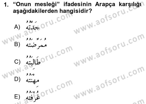 Arapça 1 Dersi 2021 - 2022 Yılı Yaz Okulu Sınavı 1. Soru