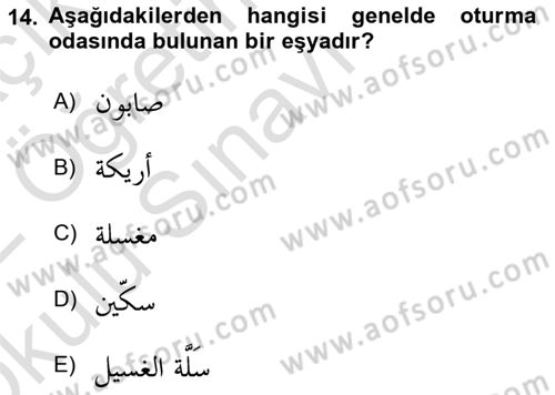 Arapça 1 Dersi 2021 - 2022 Yılı Yaz Okulu Sınav Soruları 14. Soru