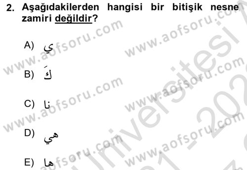 Arapça 1 Dersi 2021 - 2022 Yılı Yaz Okulu Sınav Soruları 2. Soru