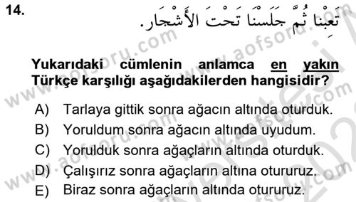 Arapça 1 Dersi 2022 - 2023 Yılı (Vize) Ara Sınav Soruları 14. Soru