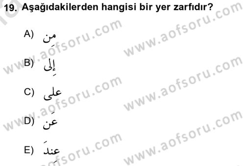 Arapça 1 Dersi Ara Sınavı Deneme Sınav Soruları 19. Soru