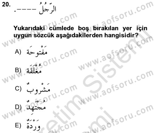 Arapça 1 Dersi 2022 - 2023 Yılı (Vize) Ara Sınav Soruları 20. Soru