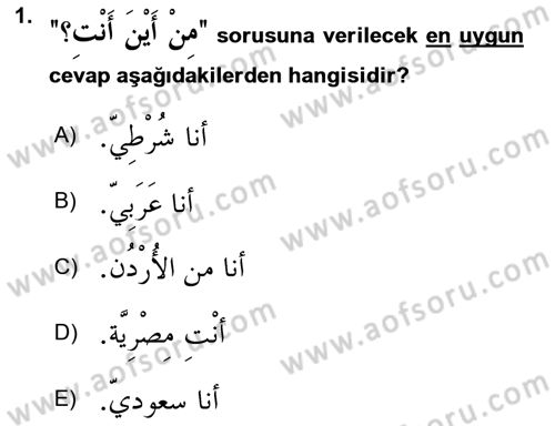 Arapça 1 Dersi 2022 - 2023 Yılı (Final) Dönem Sonu Sınav Soruları 1. Soru
