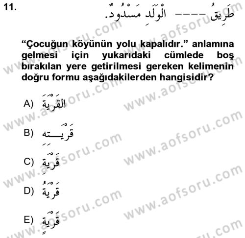 Arapça 1 Dersi 2022 - 2023 Yılı (Final) Dönem Sonu Sınav Soruları 11. Soru