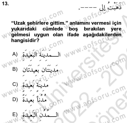 Arapça 1 Dersi 2022 - 2023 Yılı (Final) Dönem Sonu Sınav Soruları 13. Soru