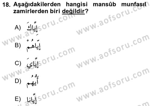 Arapça 1 Dersi 2022 - 2023 Yılı (Final) Dönem Sonu Sınav Soruları 18. Soru