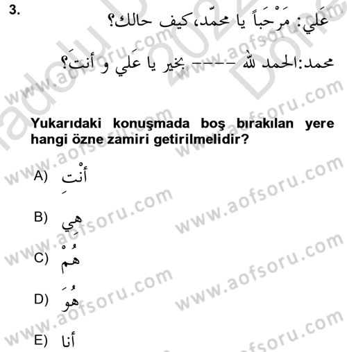 Arapça 1 Dersi 2022 - 2023 Yılı (Final) Dönem Sonu Sınav Soruları 3. Soru
