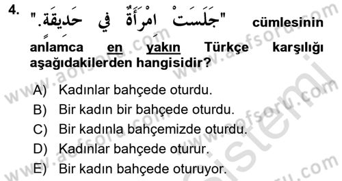 Arapça 1 Dersi 2022 - 2023 Yılı (Final) Dönem Sonu Sınav Soruları 4. Soru