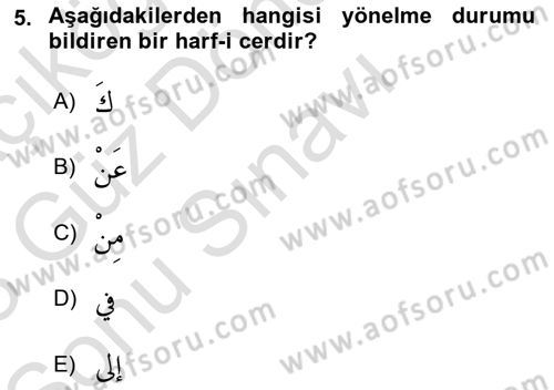Arapça 1 Dersi 2022 - 2023 Yılı (Final) Dönem Sonu Sınav Soruları 5. Soru