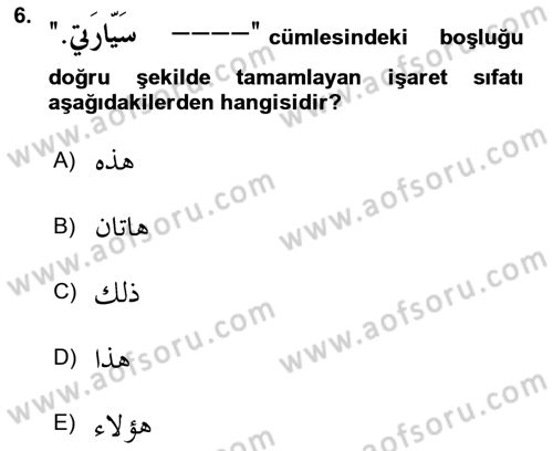 Arapça 1 Dersi 2022 - 2023 Yılı (Final) Dönem Sonu Sınav Soruları 6. Soru