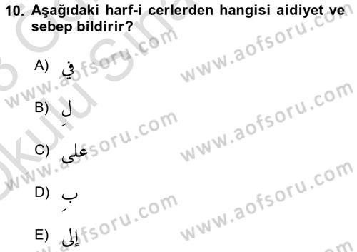 Arapça 1 Dersi 2022 - 2023 Yılı Yaz Okulu Sınav Soruları 10. Soru