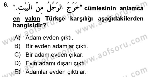 Arapça 1 Dersi 2022 - 2023 Yılı Yaz Okulu Sınav Soruları 6. Soru
