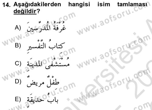 Arapça 1 Dersi 2023 - 2024 Yılı Yaz Okulu Sınav Soruları 14. Soru