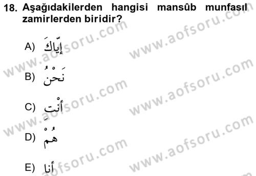 Arapça 1 Dersi 2023 - 2024 Yılı Yaz Okulu Sınav Soruları 18. Soru