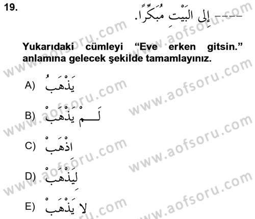 Arapça 1 Dersi 2023 - 2024 Yılı Yaz Okulu Sınav Soruları 19. Soru