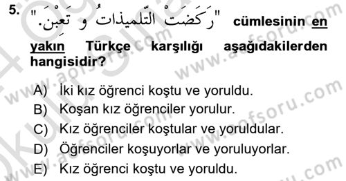 Arapça 1 Dersi 2023 - 2024 Yılı Yaz Okulu Sınav Soruları 5. Soru