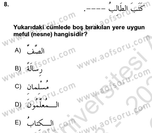 Arapça 1 Dersi 2023 - 2024 Yılı Yaz Okulu Sınav Soruları 8. Soru
