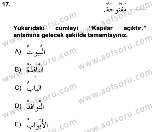 Arapça 1 Dersi Ara Sınavı Deneme Sınav Soruları 17. Soru