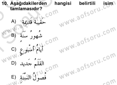 Arapça 1 Dersi 2024 - 2025 Yılı (Final) Dönem Sonu Sınav Soruları 10. Soru
