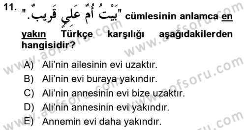 Arapça 1 Dersi 2024 - 2025 Yılı (Final) Dönem Sonu Sınav Soruları 11. Soru