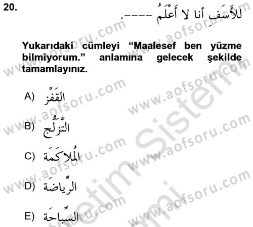 Arapça 1 Dersi 2024 - 2025 Yılı (Final) Dönem Sonu Sınav Soruları 20. Soru