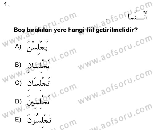 Arapça 1 Dersi 2025 - 2026 Yılı (Vize) Ara Sınav Soruları 1. Soru