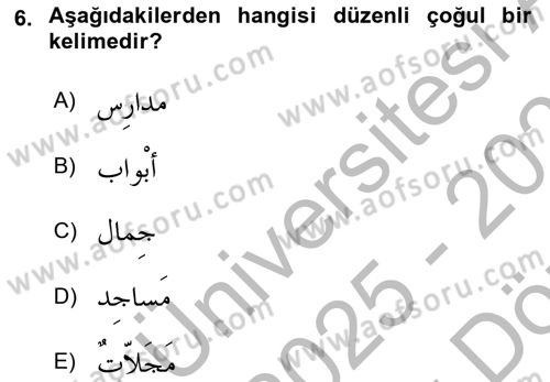Arapça 1 Dersi 2025 - 2026 Yılı (Vize) Ara Sınav Soruları 6. Soru