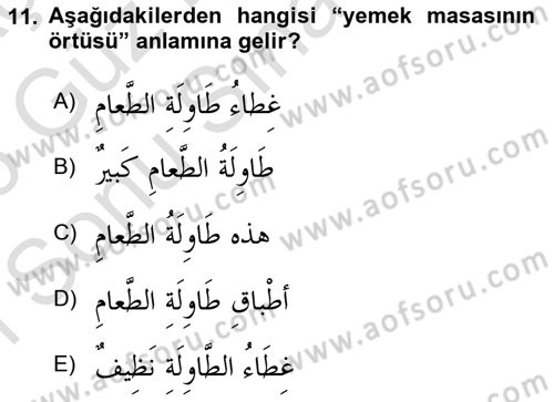 Arapça 1 Dersi 2025 - 2026 Yılı (Final) Dönem Sonu Sınav Soruları 11. Soru