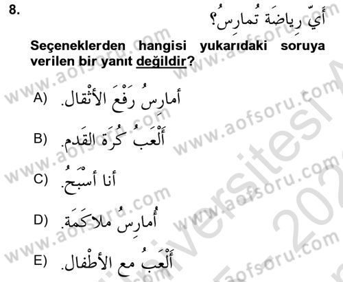 Arapça 1 Dersi 2025 - 2026 Yılı (Final) Dönem Sonu Sınav Soruları 8. Soru