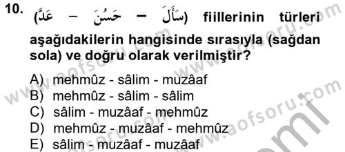 Arapça 2 Dersi 2012 - 2013 Yılı (Vize) Ara Sınav Soruları 10. Soru