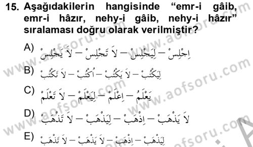 Arapça 2 Dersi 2012 - 2013 Yılı (Vize) Ara Sınav Soruları 15. Soru