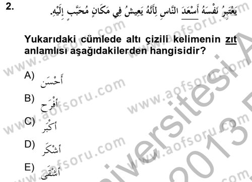 Arapça 2 Dersi 2012 - 2013 Yılı (Vize) Ara Sınav Soruları 2. Soru