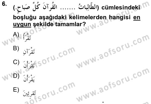 Arapça 2 Dersi 2012 - 2013 Yılı (Vize) Ara Sınav Soruları 6. Soru
