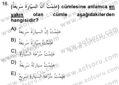 Arapça 2 Dersi 2012 - 2013 Yılı (Final) Dönem Sonu Sınav Soruları 16. Soru