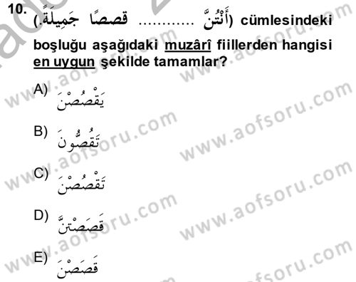 Arapça 2 Dersi 2013 - 2014 Yılı (Vize) Ara Sınav Soruları 10. Soru