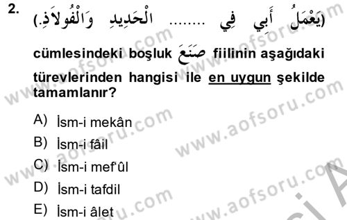 Arapça 2 Dersi 2013 - 2014 Yılı (Vize) Ara Sınav Soruları 2. Soru