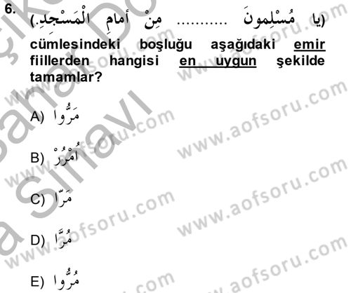 Arapça 2 Dersi 2013 - 2014 Yılı (Vize) Ara Sınav Soruları 6. Soru
